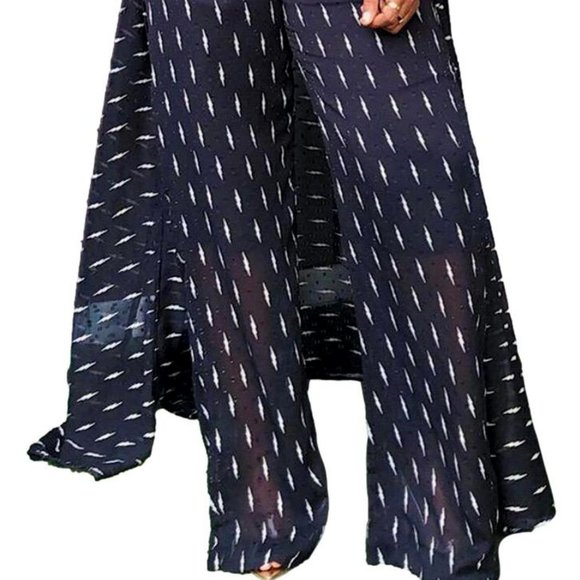 Navy 2 piece Kimono Robe & High Waisted Pants - Picture 4 of 5